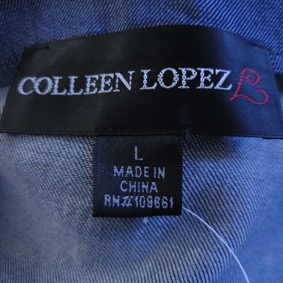 NEW Colleen Lopez Off Shoulder Chambray Shirt Large Women, 3/4 Split Sleeves - Picture 6 of 7